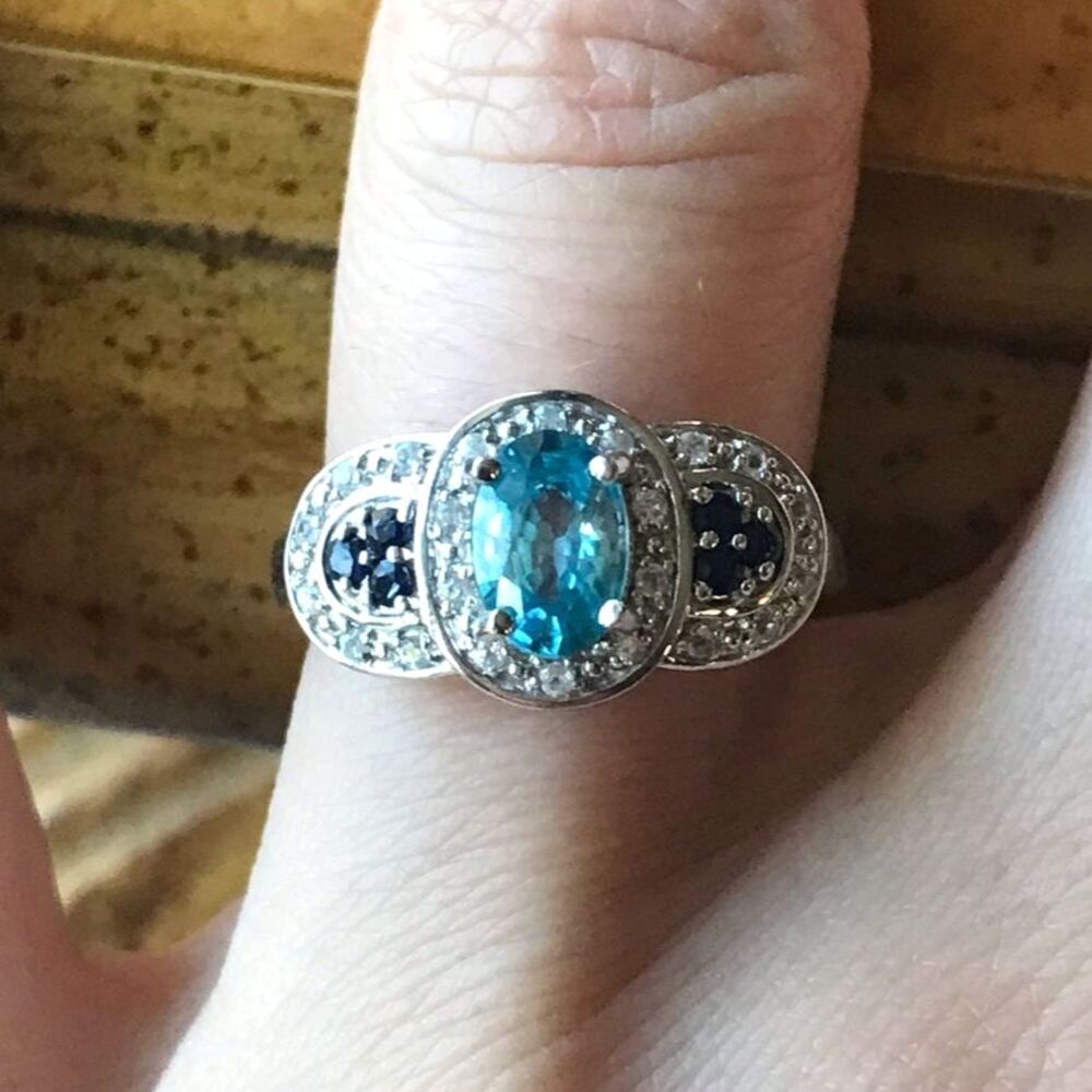 Natural Blue Topaz Blue Sapphire Sterling Silver Ring Size 6